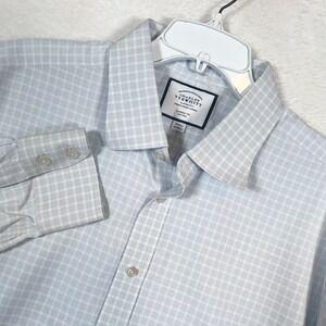Charles Tyrwhitt Button Up Dress Shirt Mens 18 37 Blue Classic Fit Check Plaid